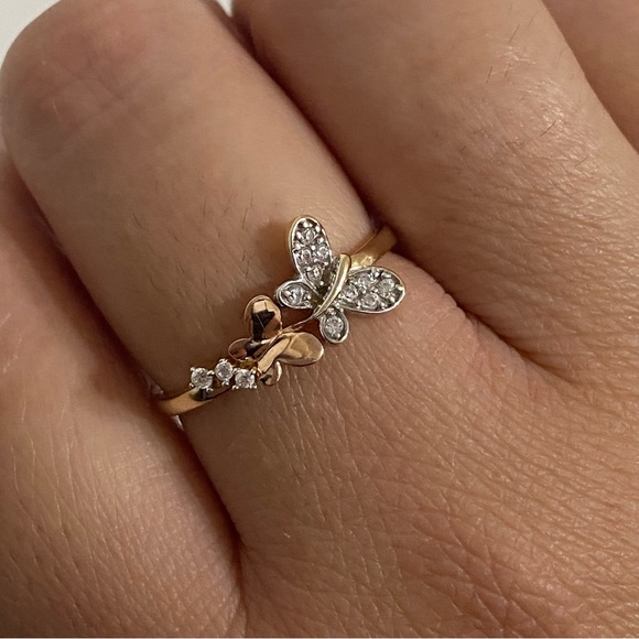14k Solid Yellow & Rose GOLD Butterfly Ring Size 10 - Picture 10 of 10